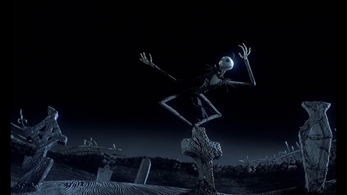 Jack Skellington from The Nightmare Before Christmas in a graveyard