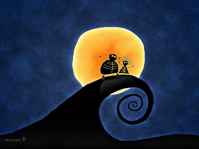 Two characters from The Nightmare Before Christmas on a hill