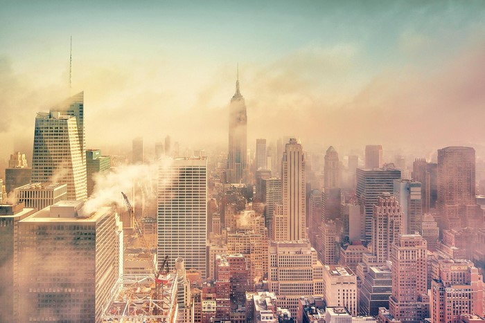 New York City Skyline with Empire State Building in Fog