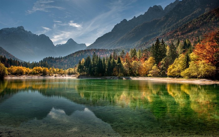 Autumn lake and mountains in Slovenia