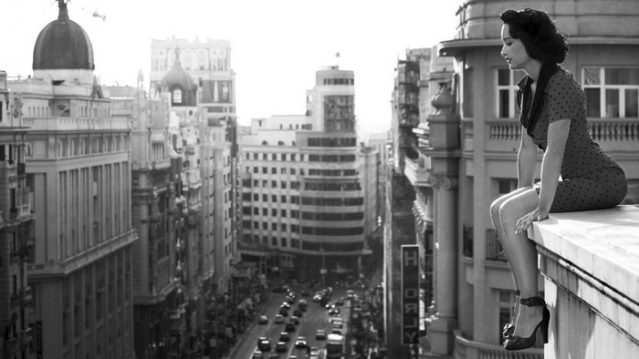 Vintage Monochrome Urban Scene on City Building Ledge