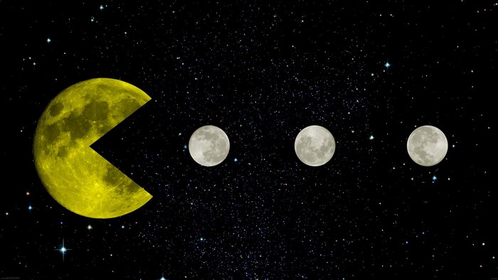 Pac-Man Moon Eating Moons in Space