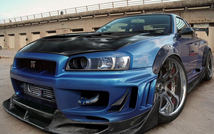 Blue Nissan Skyline GT-R with Carbon Fiber Body Kit