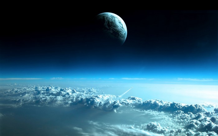 Earth from Space with Cloud Layer and Horizon