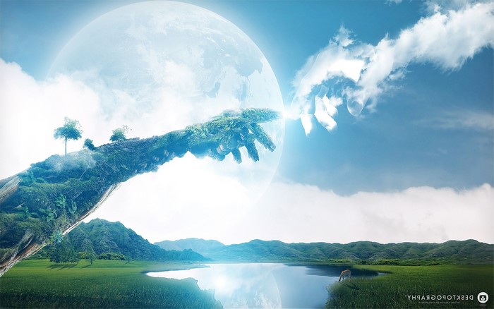 Fantasy art of creation of Adam with nature elements