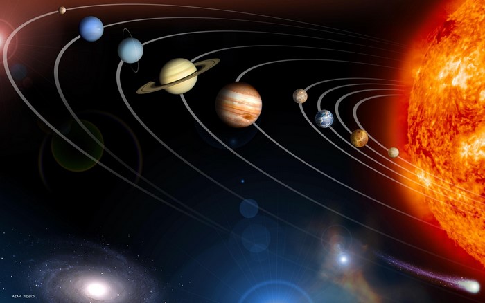 Vivid Digital Art of the Solar System with the Sun