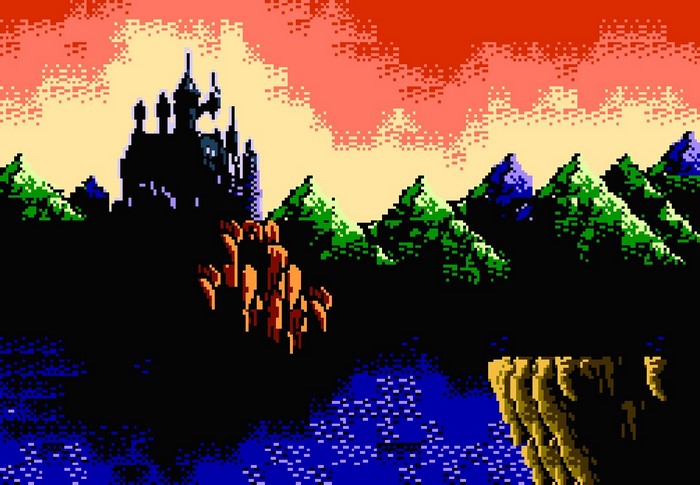 Castlevania castle with mountains and sky