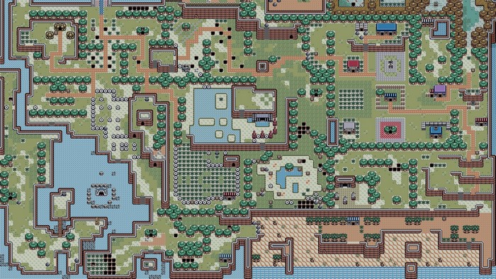 The Legend of Zelda map with towns and water