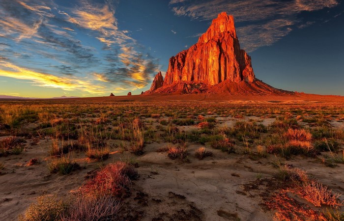 Shiprock Monument Valley Desert Landscape at Sunset