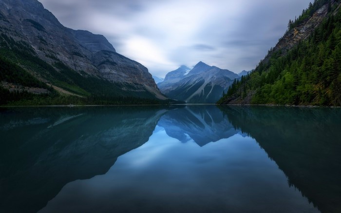 Mountain lake reflection in British Columbia, Canada