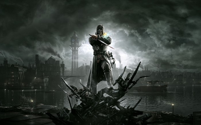 Corvo Attano from Dishonored standing on debris