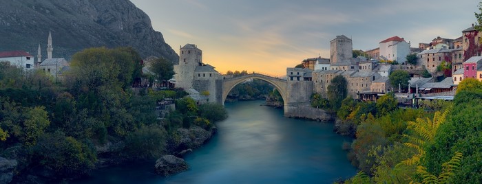 Historic Old Bridge Over River in Mostar, Bosnia