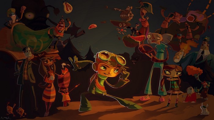 Psychonauts characters in a dark, stylized scene