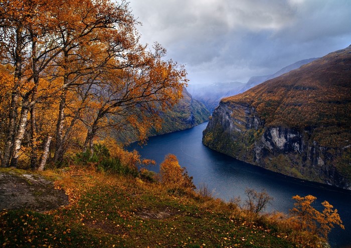 Autumn Landscape of Geiranger Fjord in Norway