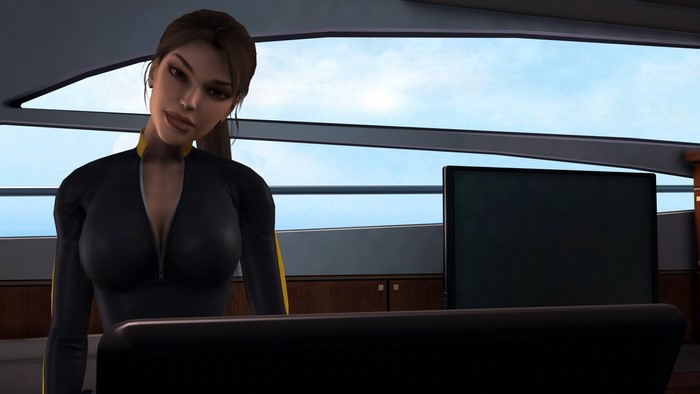 Lara Croft from Tomb Raider Underworld on a yacht