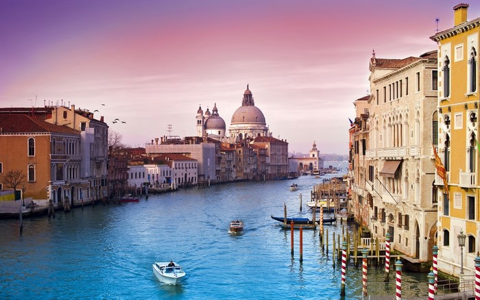 Venice Canal with Buildings and Boats