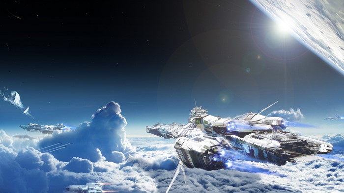 Star Citizen Bengal Class Carrier in Space Clouds