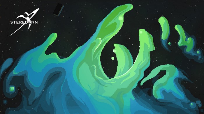 Stereden game art with pixelated space nebula