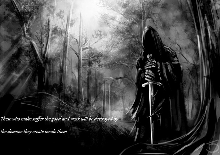 Grim Reaper with Sword in Dark Forest