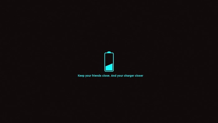 Battery icon and quote on black background