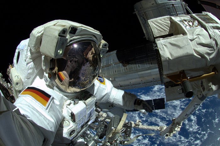 Astronaut on International Space Station taking a selfie