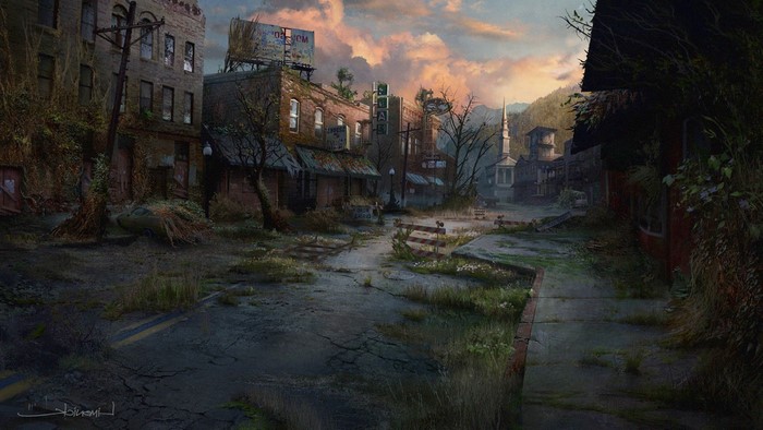 The Last of Us concept art of abandoned town