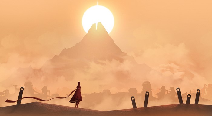Character from Journey in a desert landscape
