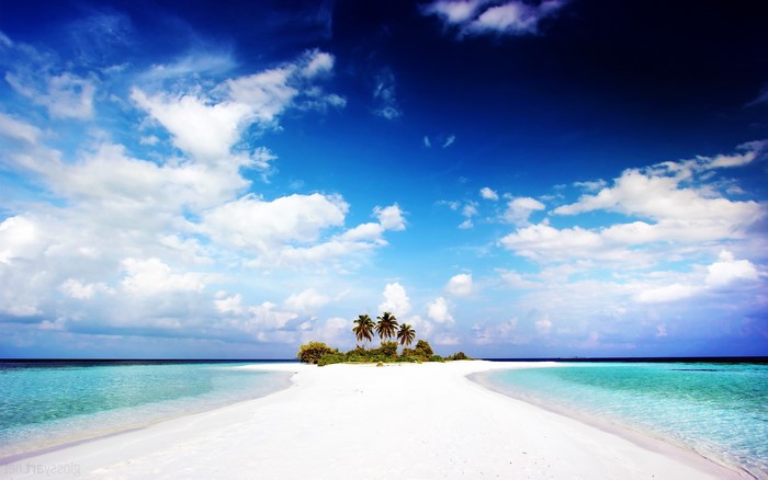 Tropical Island with Clear Blue Waters and White Sand