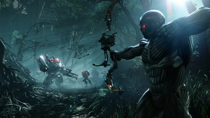 Crysis 3 Nanosuit soldier with bow and mechs