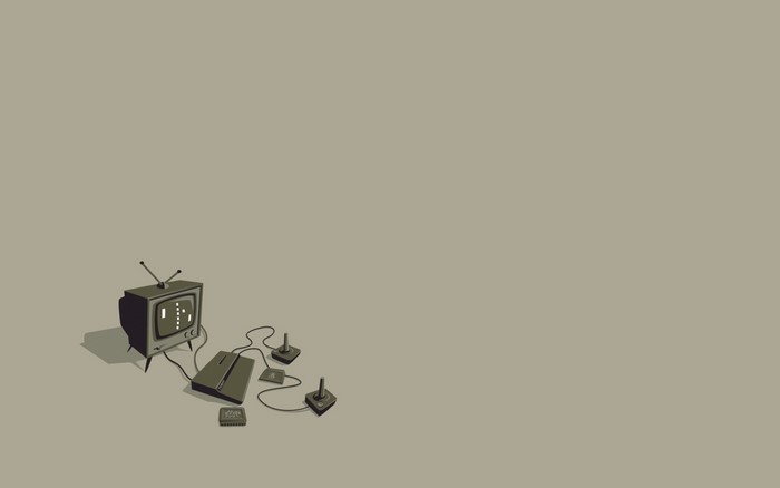 Retro video game console with joysticks and TV