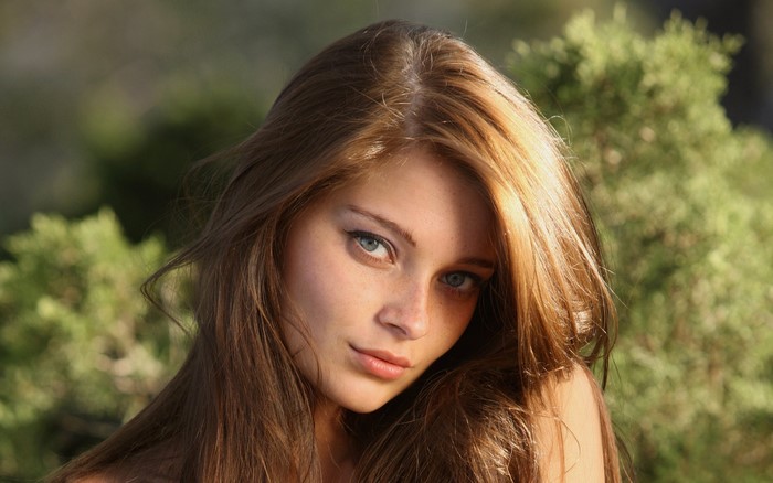 Portrait of Indiana Woman with Freckles and Long Hair