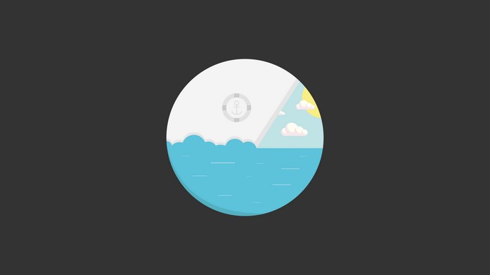 Minimalist illustration of sea and sky in a circle