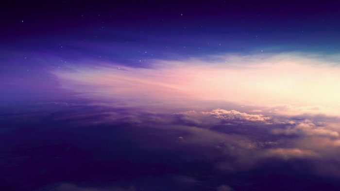 Purple and pink clouds at sunset with stars