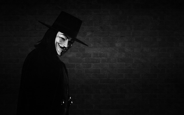 V from V for Vendetta wearing Guy Fawkes mask