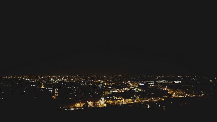 Lyon cityscape at night, France