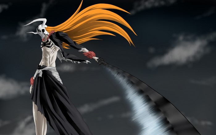 Bleach Anime Character with Long Orange Hair and Sword