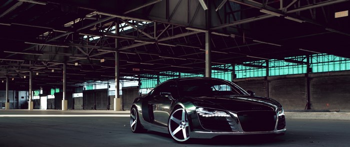 Tuned Audi R8 in an industrial warehouse