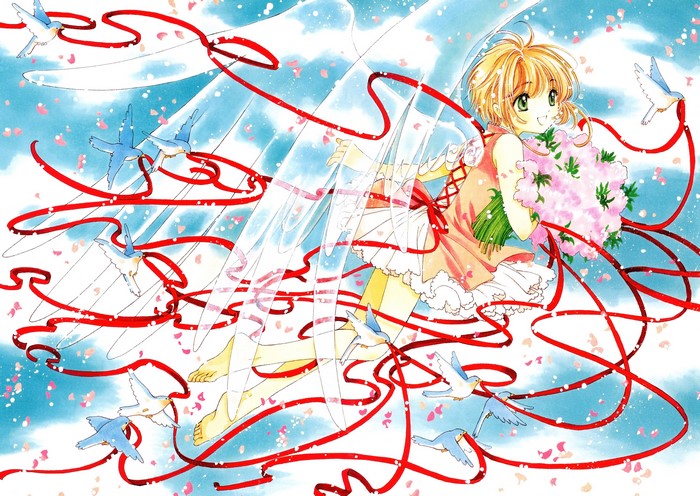 Cardcaptor Sakura with Red Ribbon and Birds