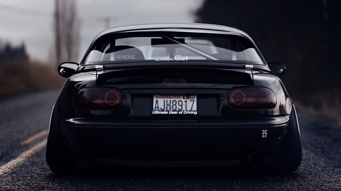 Black Mazda MX-5 Miata with Washington License Plate