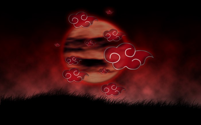 Akatsuki clouds against a red moon