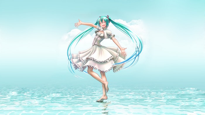 Hatsune Miku from Vocaloid dancing on water