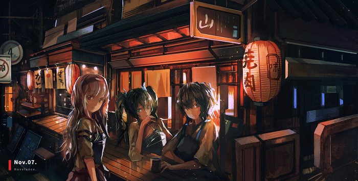 Anime girls at a Japanese bar