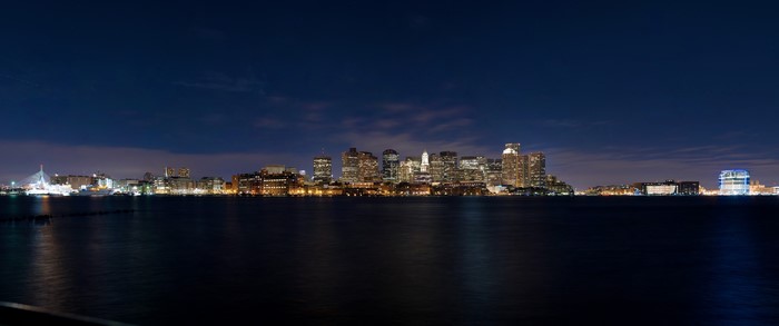 Boston skyline panorama at night