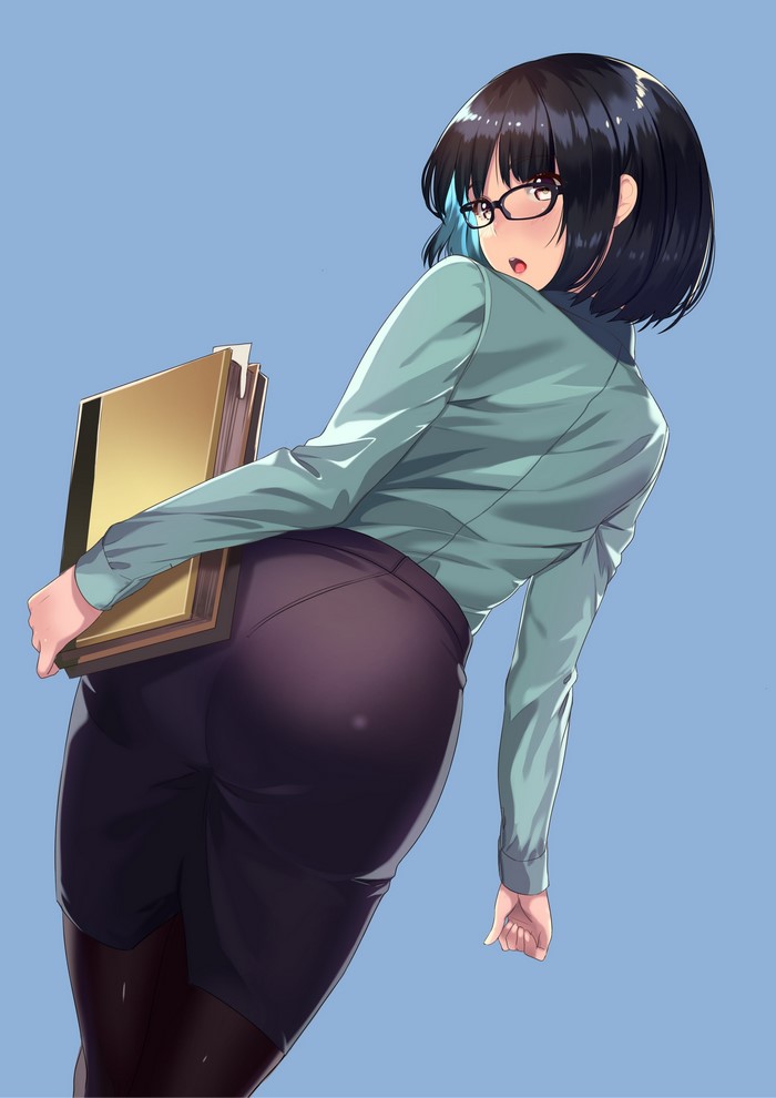 Anime girl with glasses holding a folder