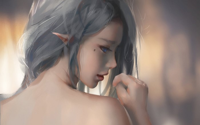Elf girl with blue eyes and grey hair