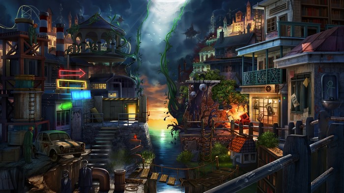 Fantasy industrial city with surreal elements