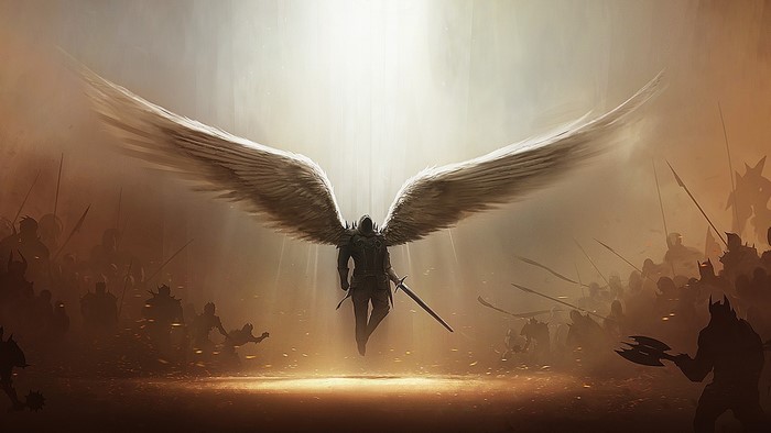 Tyrael Archangel with Sword in Mystical Battle