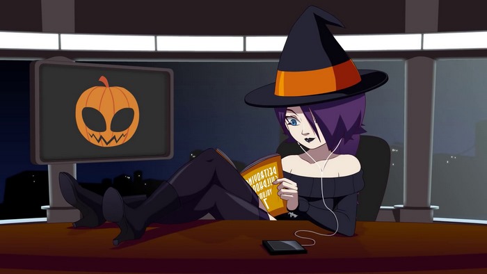 Zone Tan Sama reading a book on Halloween