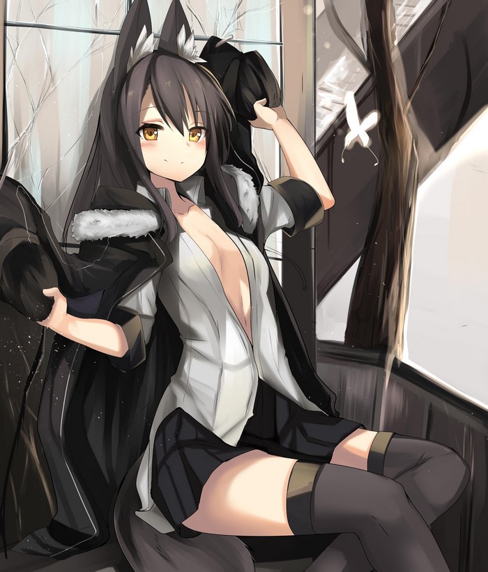 Anime girl with fox ears and open shirt