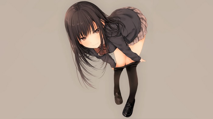 Anime girl in school uniform undressing